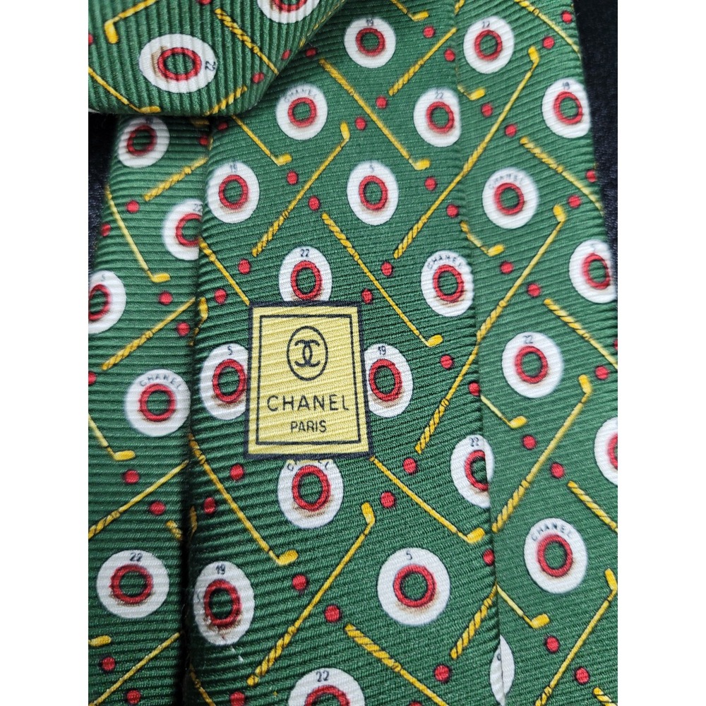Chanel Men's Necktie Green Golf Novelty Silk 3.75 x 58 Excellent - Picture 4 of 7